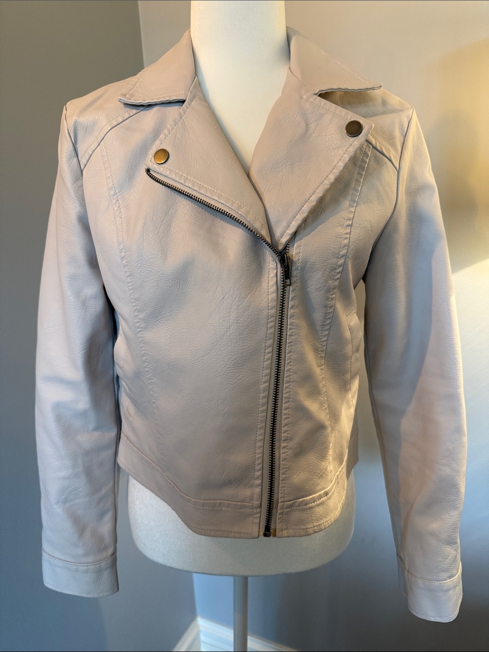 BB Dakota Light Beige Faux Leather Moto Jacket